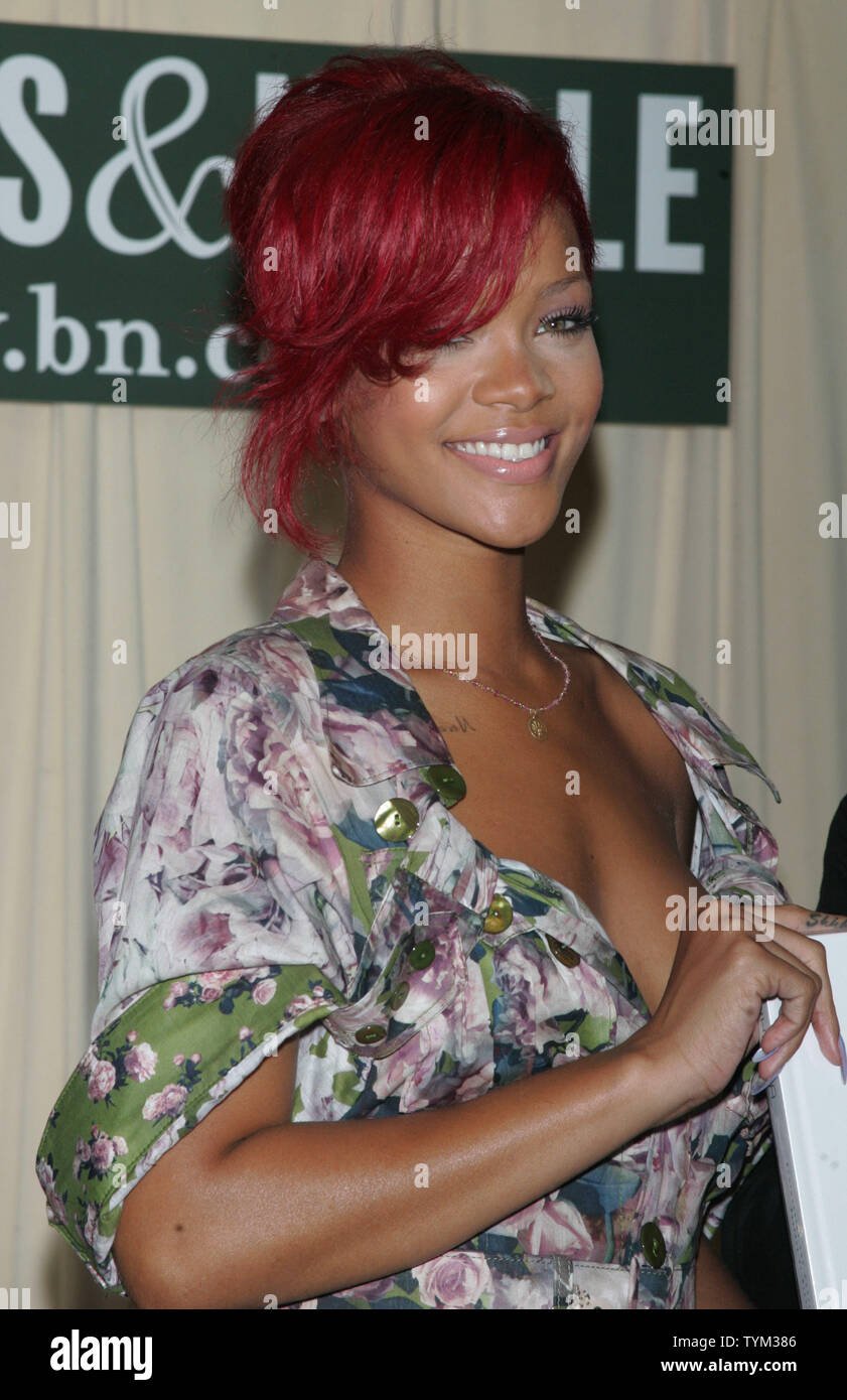 Rihanna signs copies of her new book at Barnes & Noble in New York on October 27, 2010.       UPI /Laura Cavanaugh Stock Photo