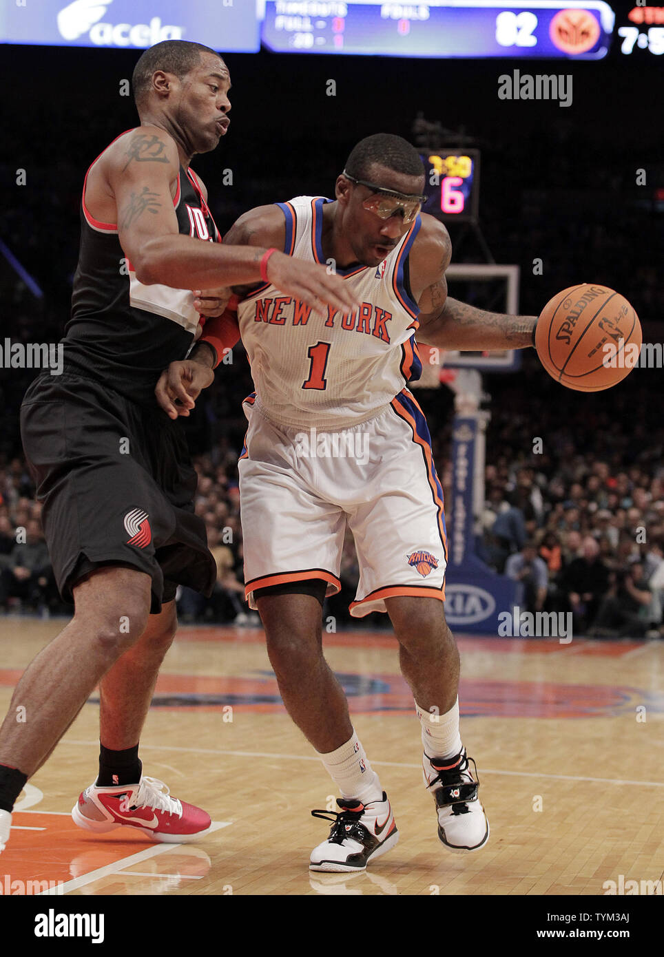 New York Knicks Amar'e Stoudemire dunks the basketball in the second half  against the Philadelphia 76ers at Madison Square Garden in New York City on  March 10, 2014. The Knicks defeated the