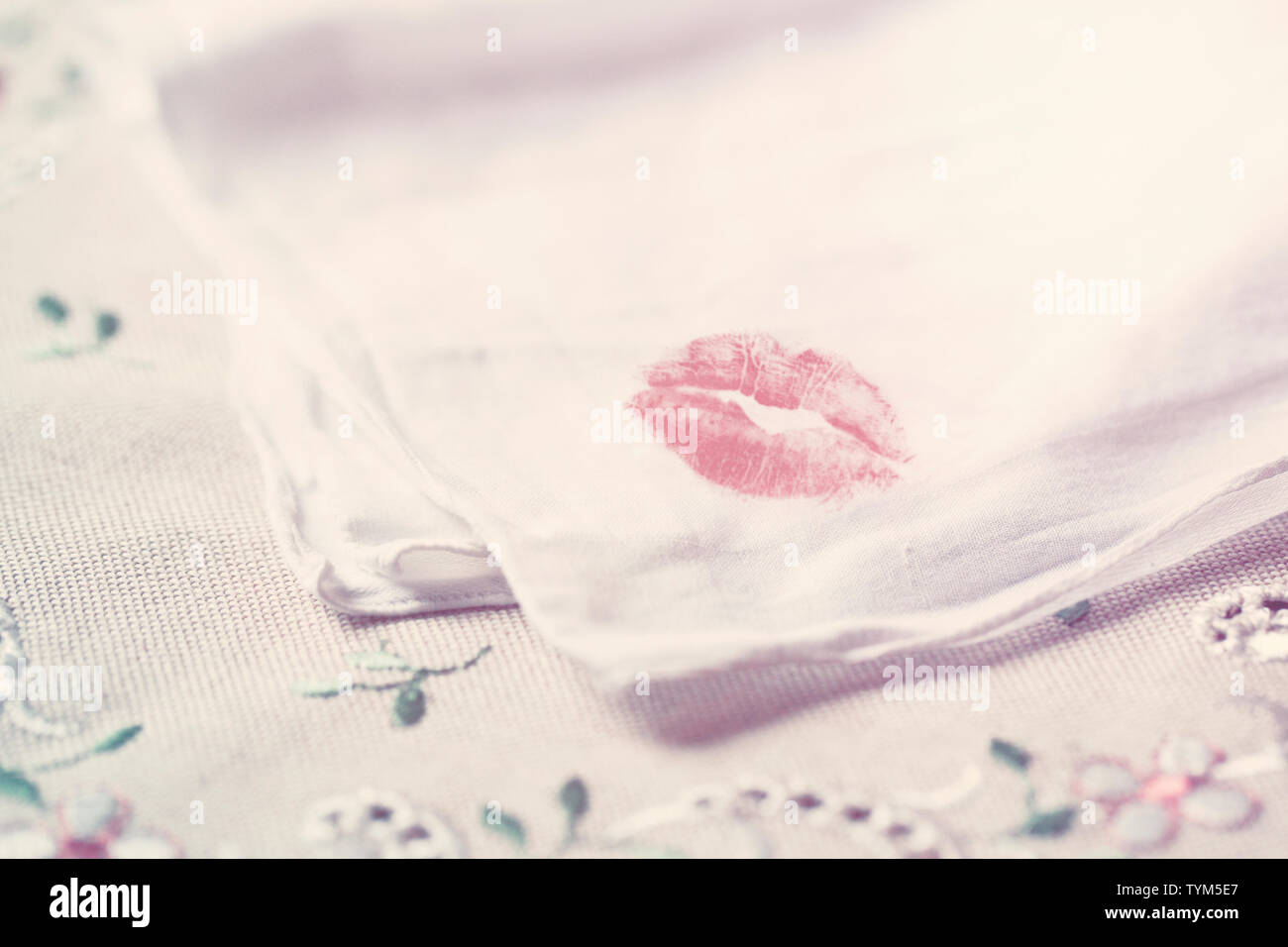 handkerchief with kiss imprint Stock Photo