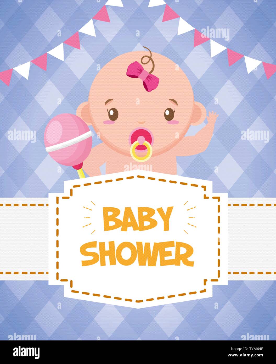baby shower card cute girl pacifier and rattle Stock Vector Image & Art ...