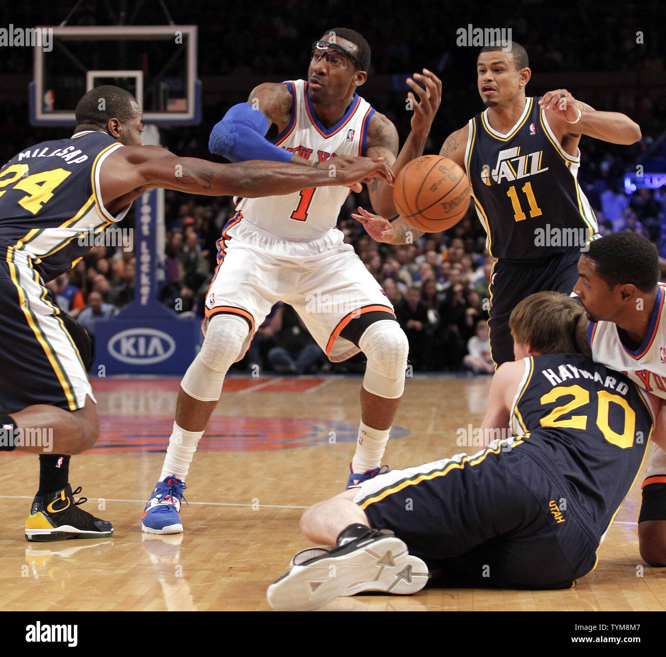 New York Knicks Amar'e Stoudemire dunks the basketball in the first half  against the Utah