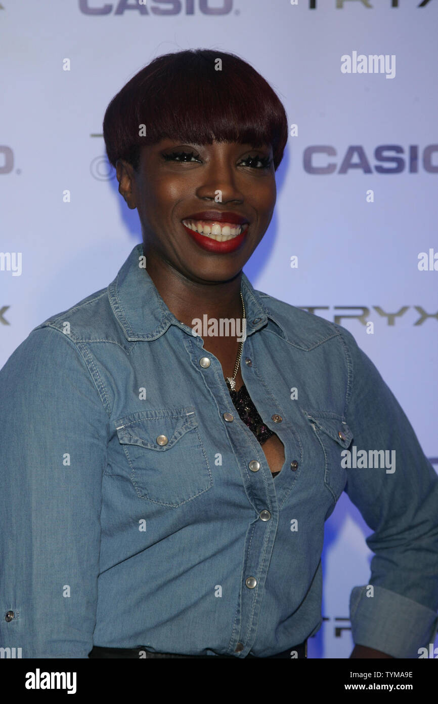 Estelle arrives at the the launch party for the new Casio Tryx Camera at the Best Buy Theater in New York on April 7, 2011.       UPI /Laura Cavanaugh Stock Photo