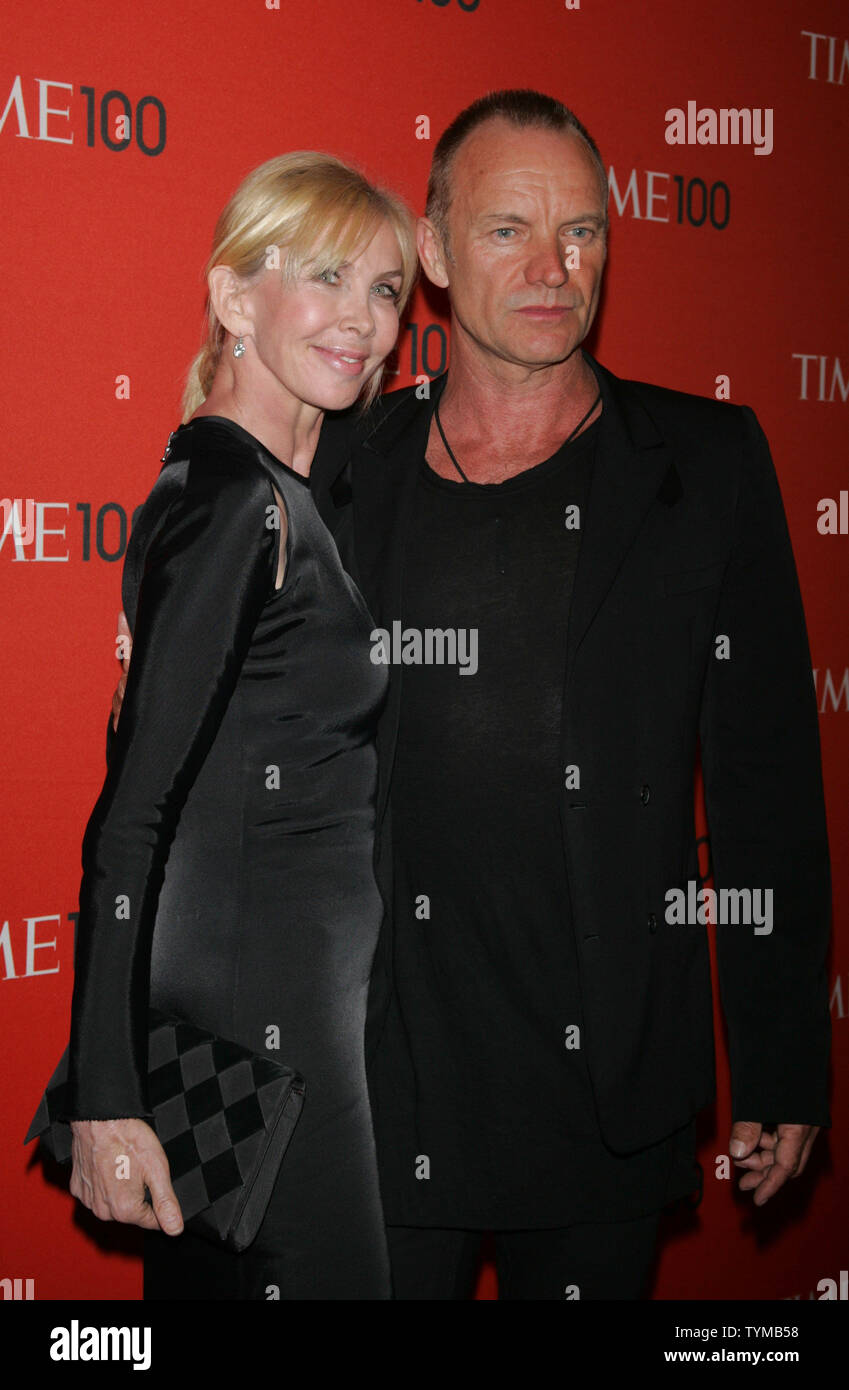 Sting and wife Trudie Styler arrive for the Time 100 Gala at the Time Warner Center in New York on April 26, 2011.       UPI /Laura Cavanaugh Stock Photo