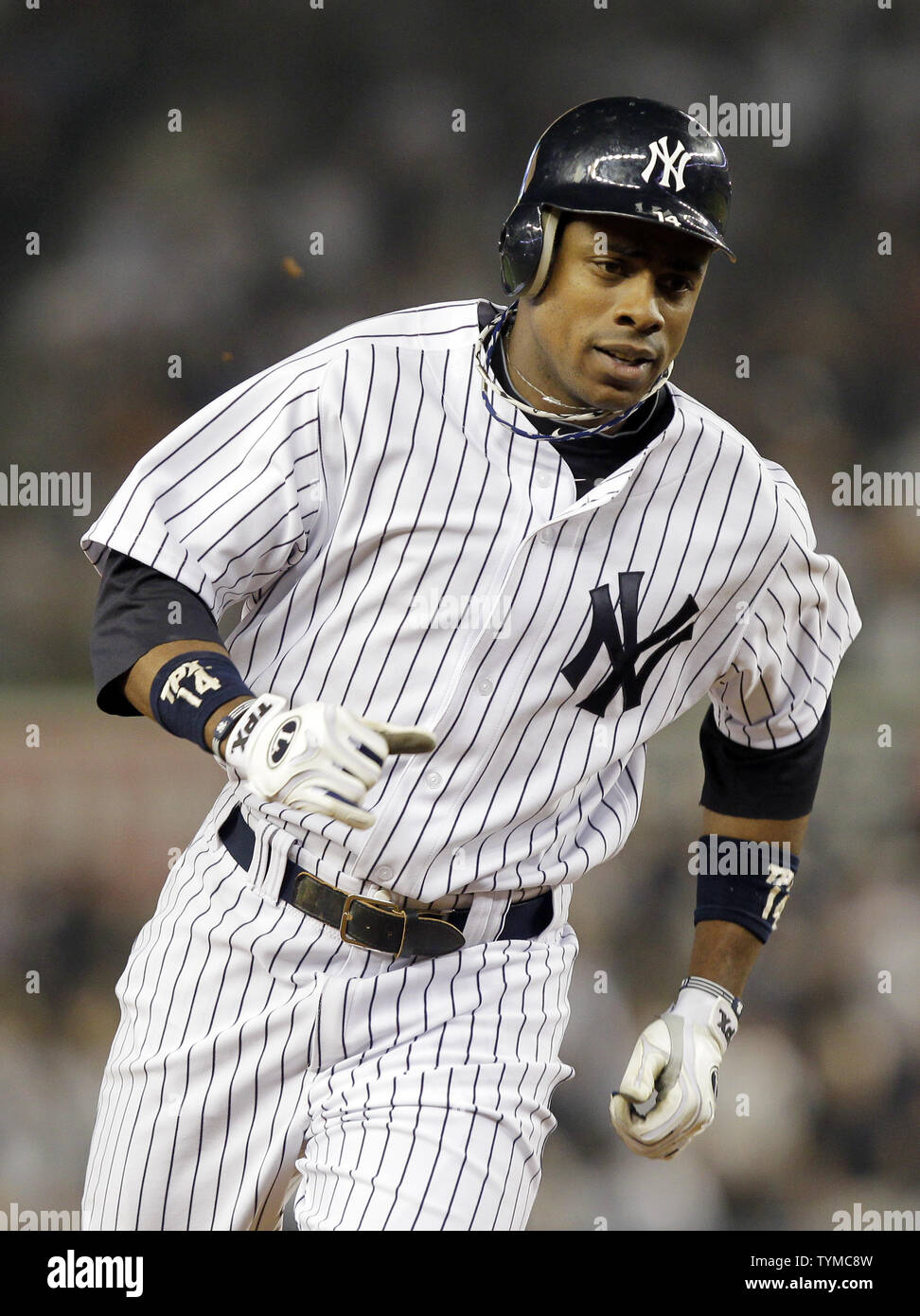 New York Yankees Curtis Granderson hits a solo homer against the New York  Mets in the sixth inning at Yankee Stadium in New York City on May 21,  2011. The Yankees defeated