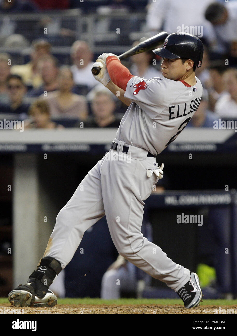 Boston Red Sox Jacoby Ellsbury hits an RBI double in the fourth inning  against the New