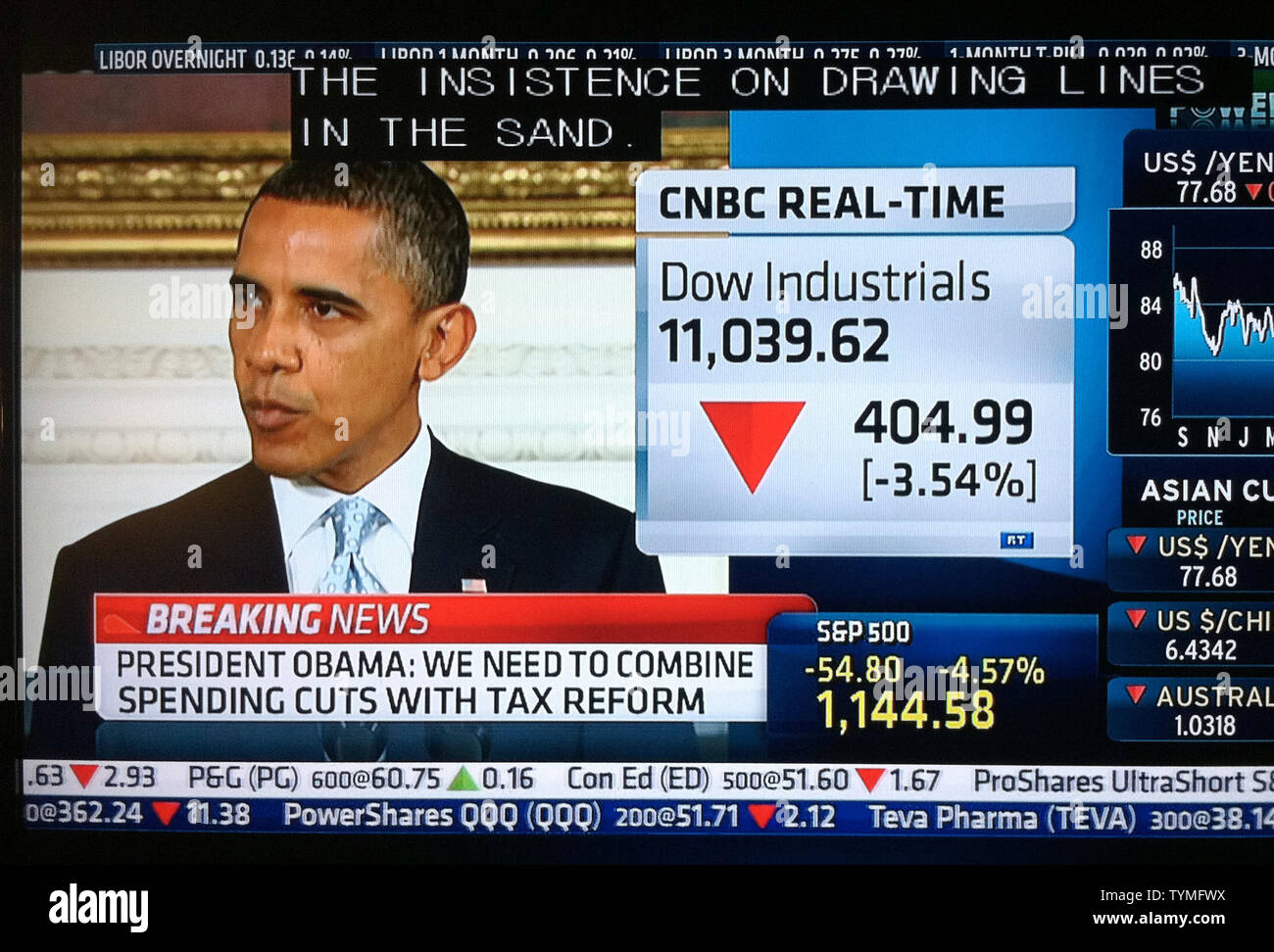 CNBC the speech of United States President Barack Obama as he speaks to the nation about the debt crisis as the Dow falls than 5% and 600 points on