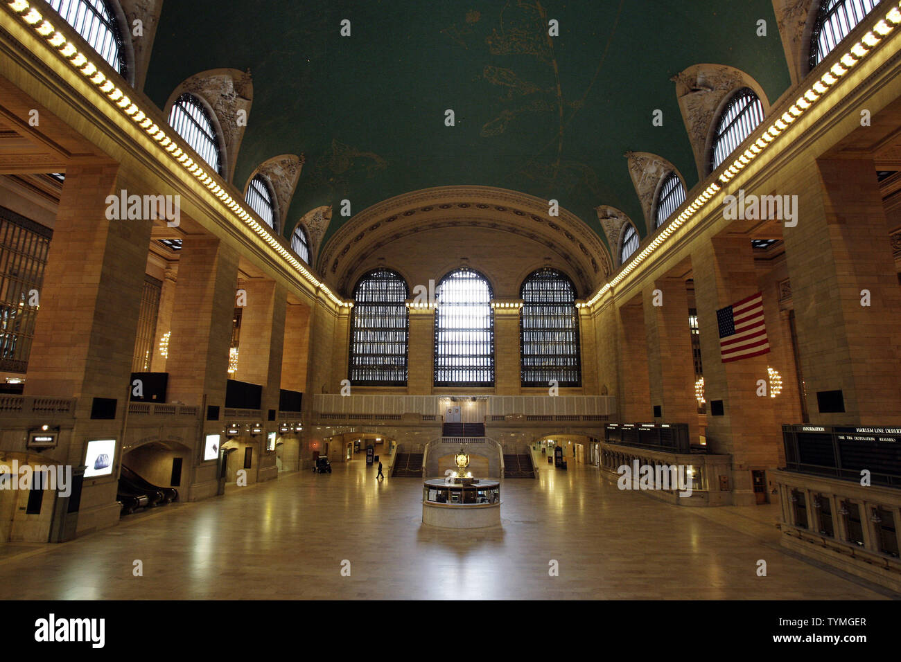 Grand Central Station Terminal remains closed hours after Hurricane Irene passes over Manhattan and reduced to a tropical storm in New York City on August 28, 2011.      UPI/John Angelillo Stock Photo