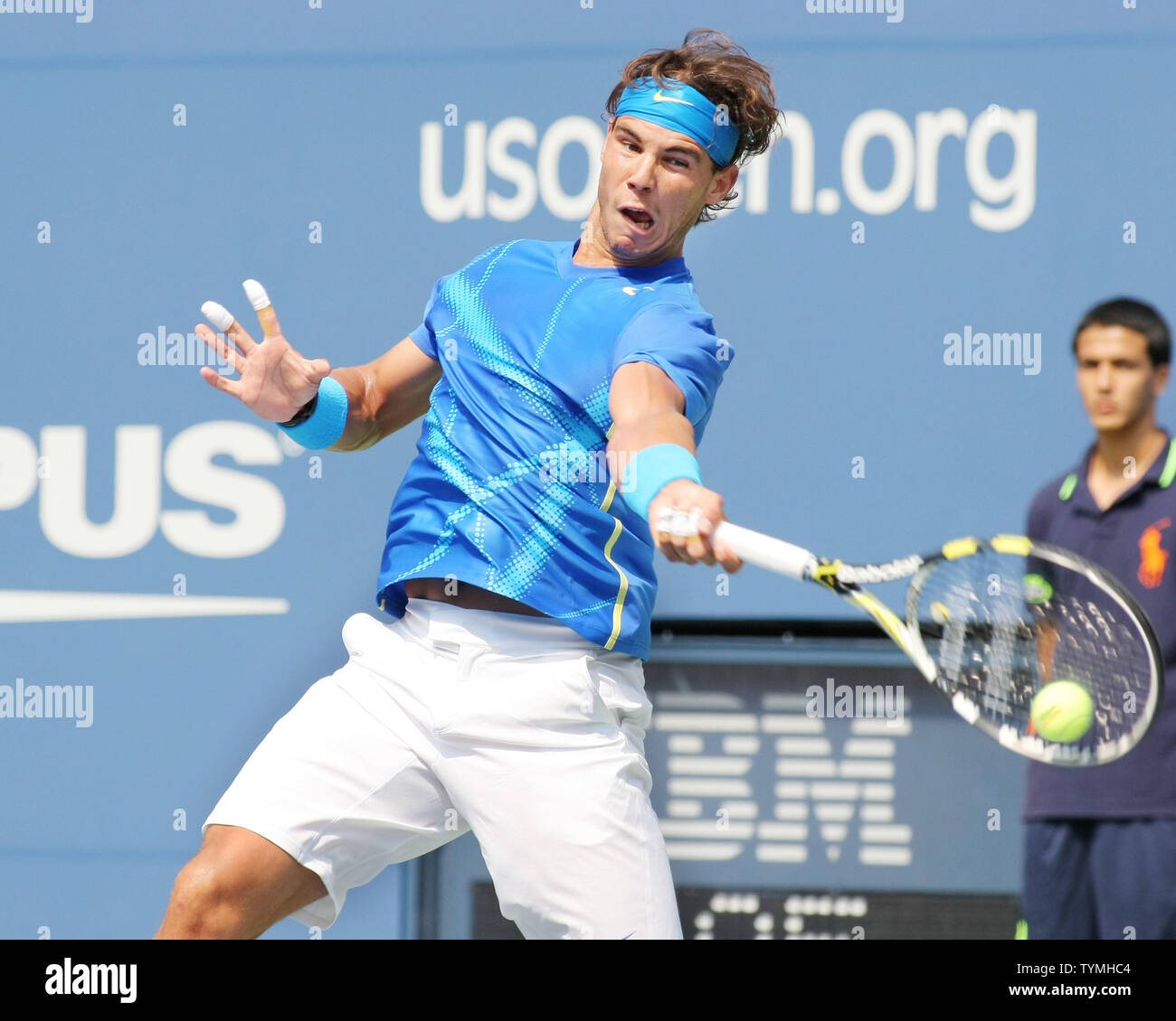 Rafael Nadal of Spain, second seed, returns the ball to David Nalbandian of Argentina during third-round action at the U.S. Open held at the National Tennis Center on September 4, 2011 in New York.     UPI/Monika Graff Stock Photo