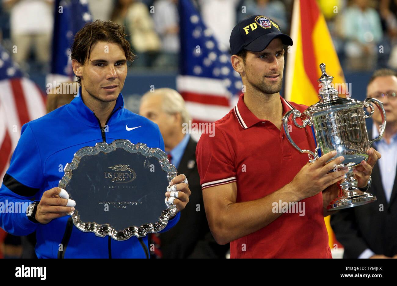 Second Place Winner Rafael Nadal Of Spain L And Men S Champion Winner Novak Djokovic Of Serbia Pose With Their Trophies At The Conclusion Of Their Finals Match At The U S Open Held At Second Place Winner Rafael Nadal Of Spain L And Men S Champion Winner Novak Djokovic Of Serbia Pose With Their Trophies At The Conclusion Of Their Finals Match At The U S Open Held At