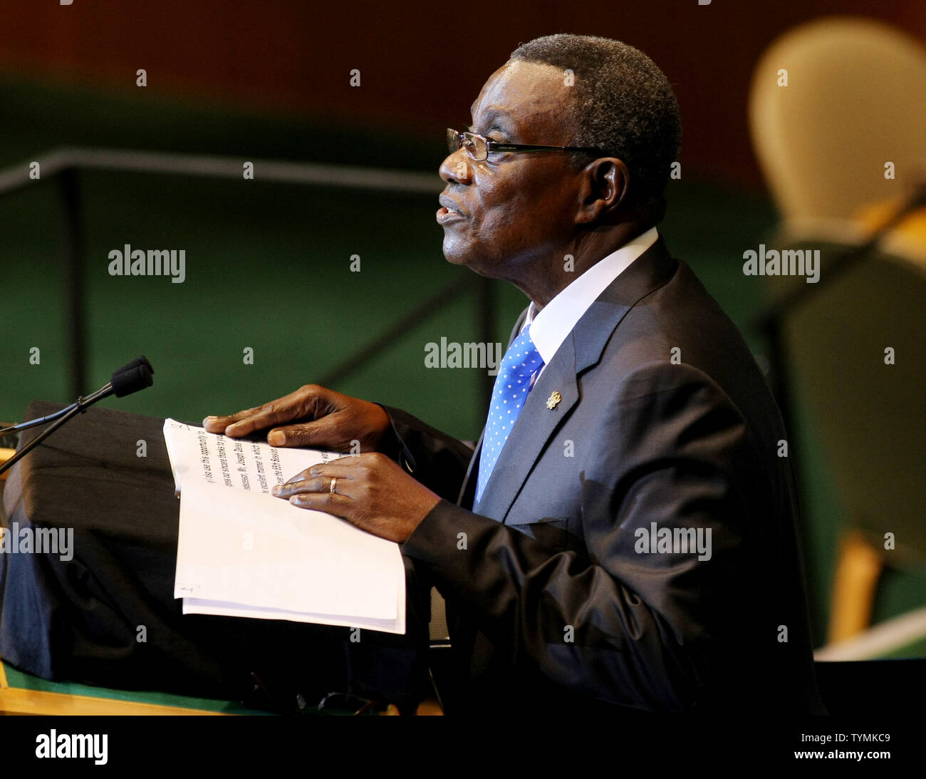 John Evans Atta Mills, president of Ghana, addresses the 66th session of the United Nations General Assembly at the UN on September 23, 2011 in New York City.     UPI/Monika Graff Stock Photo