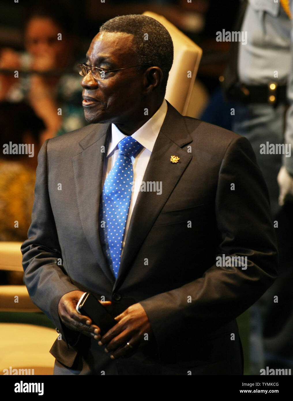 John Evans Atta Mills, president of Ghana, addresses the 66th session of the United Nations General Assembly at the UN on September 23, 2011 in New York City.     UPI/Monika Graff Stock Photo