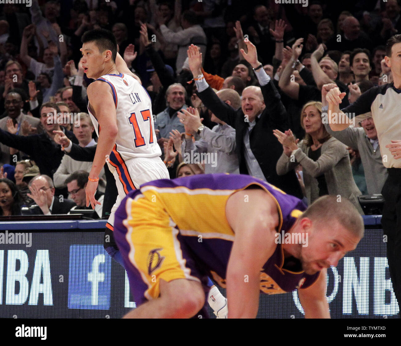 New York Knicks Jeremy Lin Hits Reacts After Hitting A 3 Point Shot In The Fourth Quarter Against The Los Angeles Lakers At Madison Square Garden In New York City On February 10