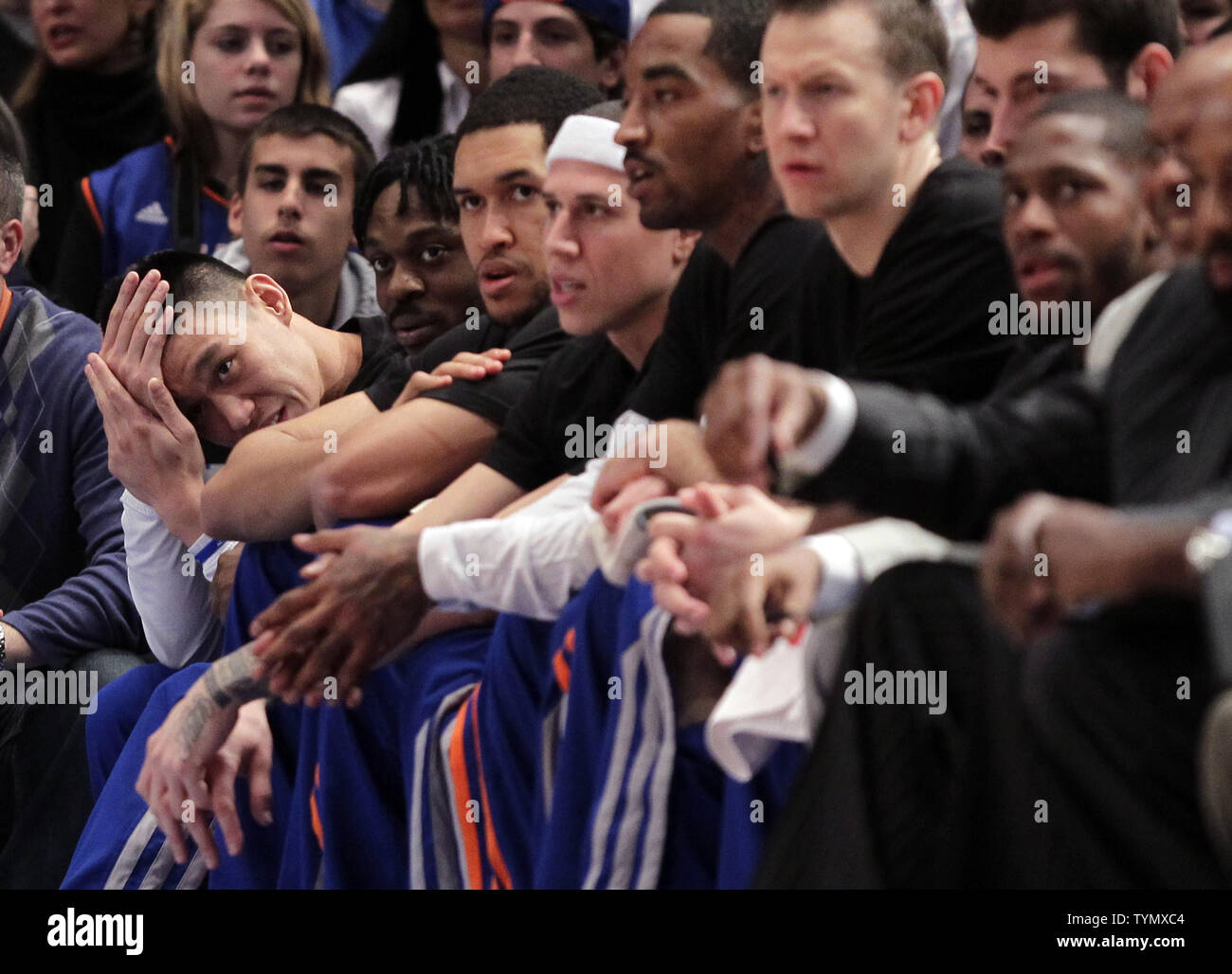 New York Knicks Jeremy Lin Reacts On The Bench In The First