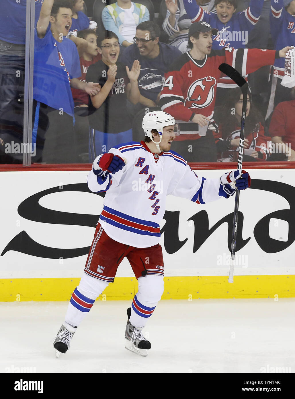 New York Rangers Chris Kreider reacts after he scores a goal in the third  period against the New Jersey Devils in game 3 in the Eastern Conference  Finals of the Stanley Cup
