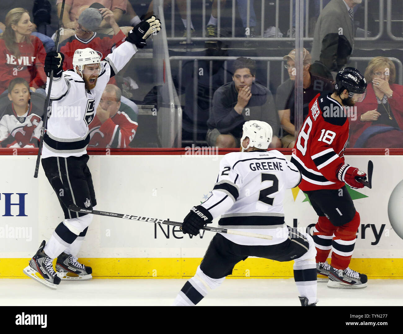 New Jersey Devils Steve Bernier skates away as Los Angeles Kings