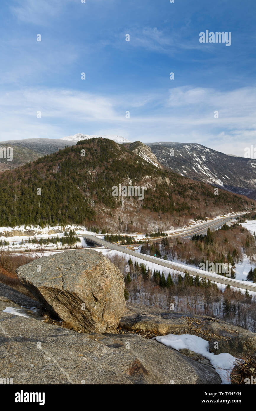 Franconia Notch State Park from Artists Bluff in the White Mountains, New Hampshire USA. Stock Photo