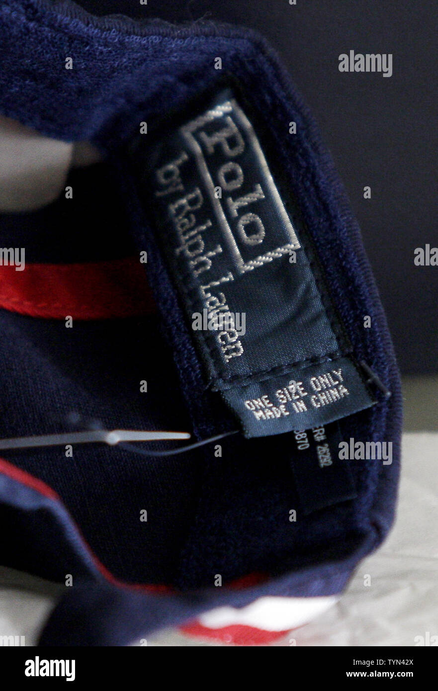 A made in China label is stitched to the back of a Ralph Lauren 2012 USA  Olympic hat sold at a store on Lexington Avenue in New York City on July 13,
