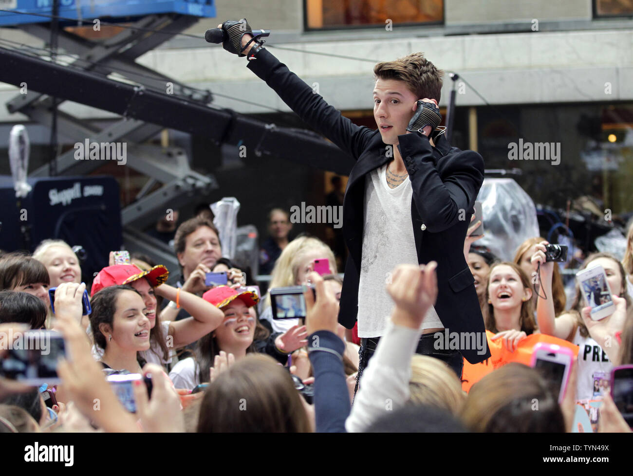 Ryan Folles and the band Hot Chelle Rae perform on the NBC Today Show at Rockefeller Center in New York City on July 20, 2012.       UPI/John Angelillo Stock Photo