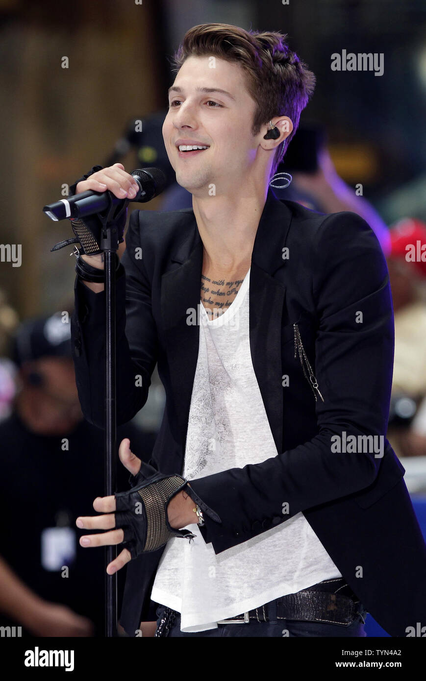 Ryan Folles and the band Hot Chelle Rae perform on the NBC Today Show at Rockefeller Center in New York City on July 20, 2012.       UPI/John Angelillo Stock Photo