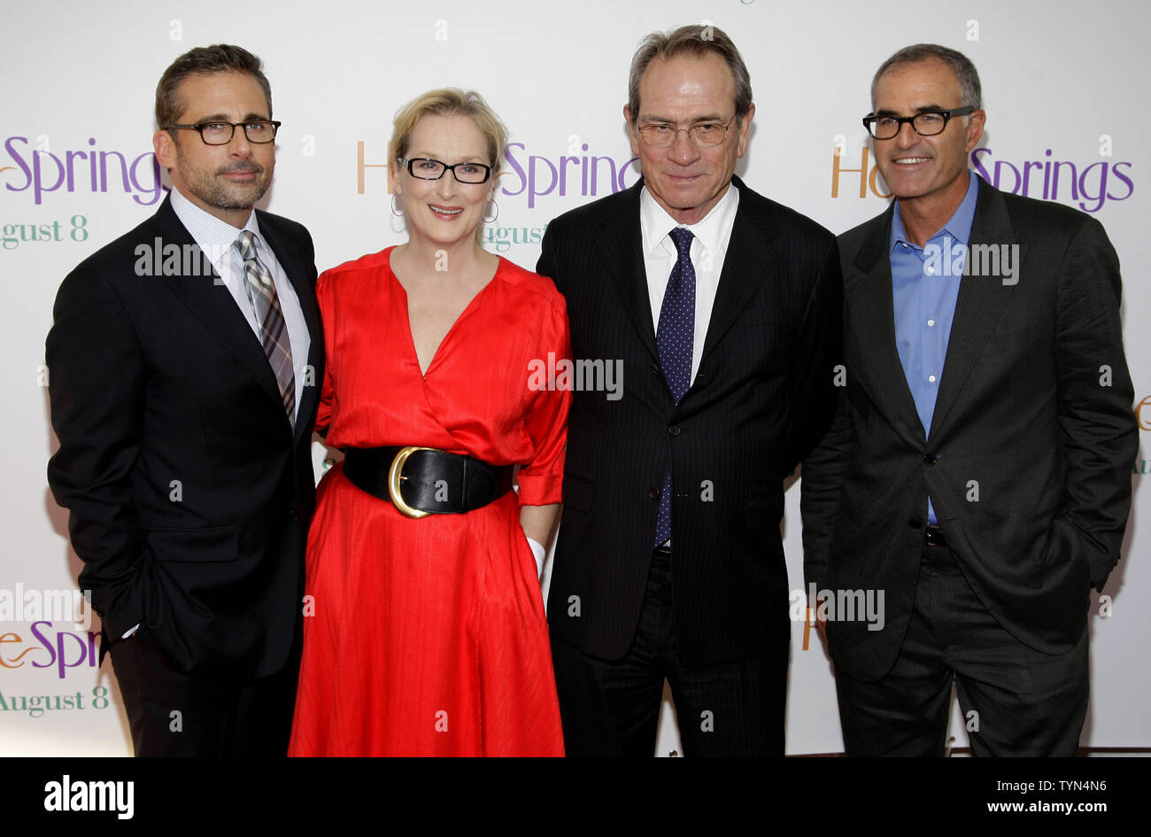 Steve Carell, Meryl Streep, Tommy Lee Jones and David Frankel arrive on the red carpet at the world premiere of Columbia Pictures 'Hope Springs' at the SVA Theater in New York City on August 6, 2012.       UPI/John Angelillo Stock Photo
