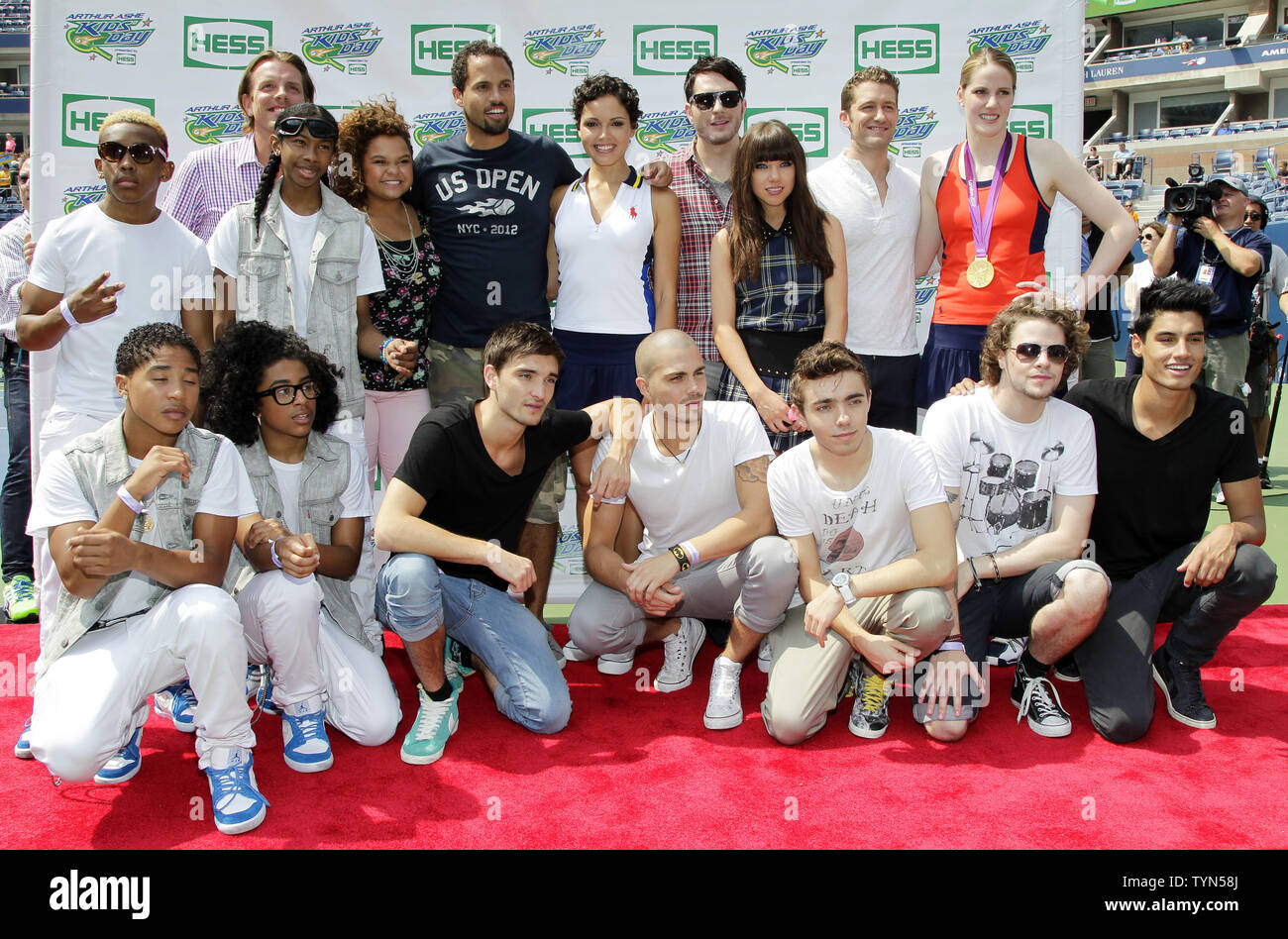 Carly Rae Jepsen, Rachel Crow, members of The Wanted and Mindless Behavior arrive for photos at Arthur Ashe Kids Day in Arthur Ashe Stadium at the U.S. Open Tennis Championships at the Billie Jean King National Tennis Center in New York City on August 25, 2012.       UPI/John Angelillo Stock Photo