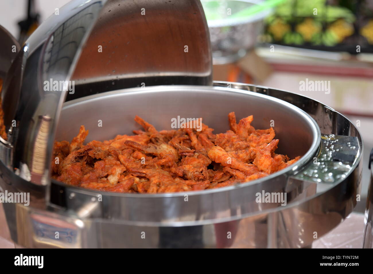 Fried breaded shrimp with Spicy sauces on the buffet Stock Photo Alamy