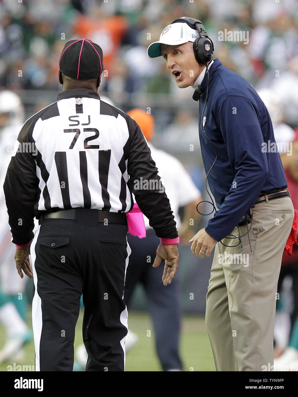 Miami Dolphins Head Coach Joe Philbinin Talks To Side Judge