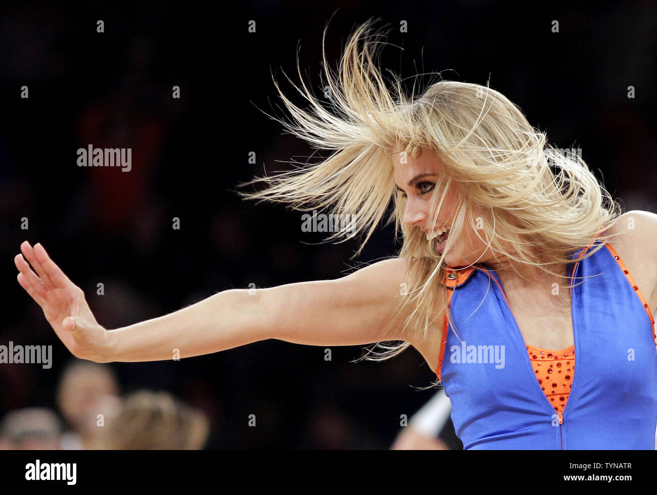 New York Knicks City Dancers cheerleaders perform in the fourth quarter when the New York Knicks play the Indiana Pacers at Madison Square Garden in New York City on November 18, 2012. The Knicks defeated the Pacers 88-76.      UPI/John Angelillo Stock Photo