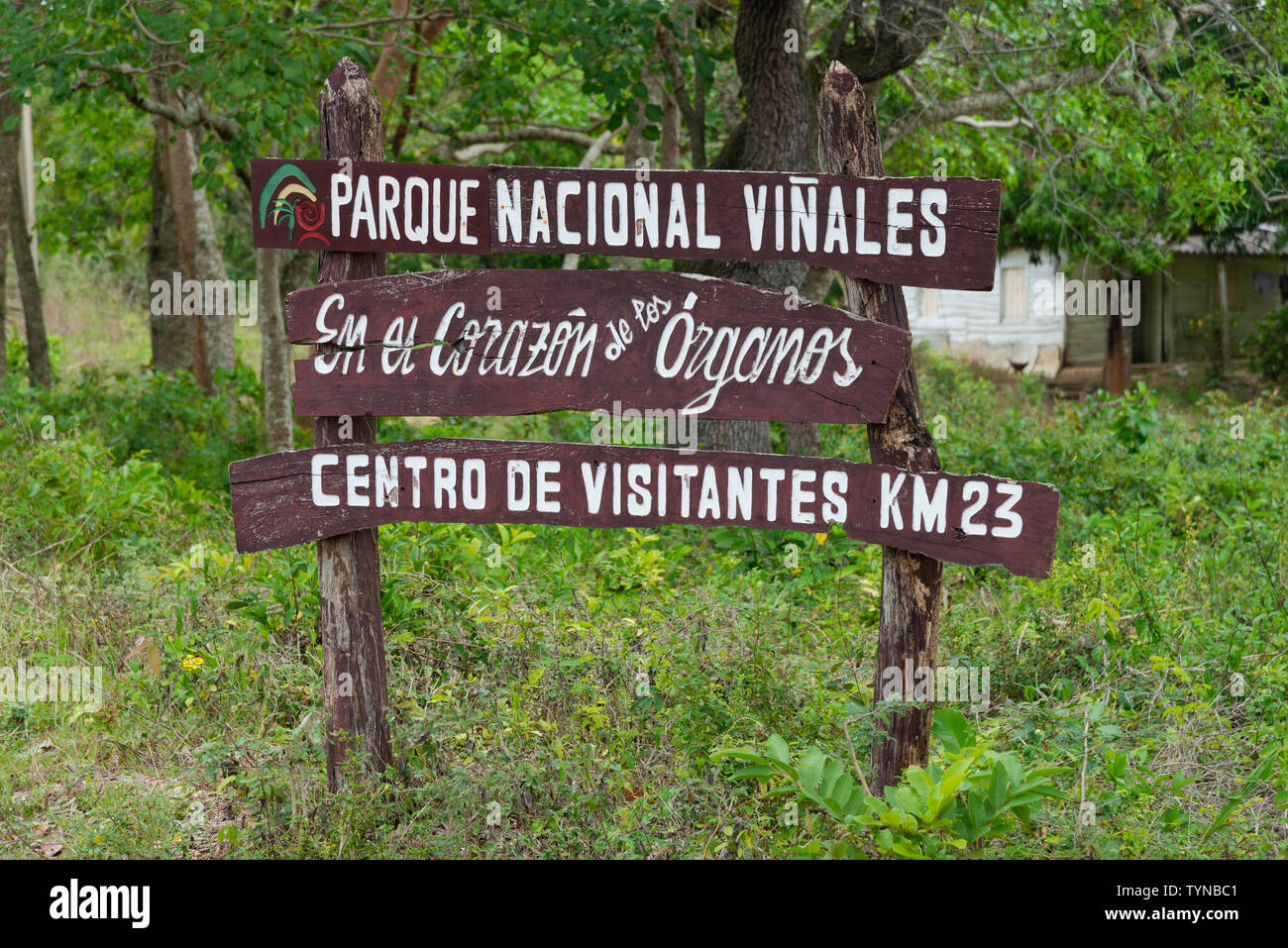 Parque Nacional Vinales sign - Vinales, Pinar Del Rio Province, Cuba, Caribbean Stock Photo