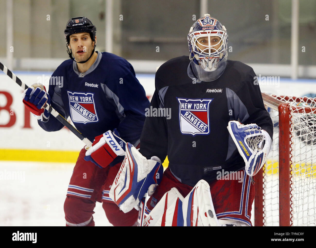 The New York Rangers team practices at the Rangers practice facility in  Greenburgh, NY on January 14, 2013. The NHL and its players reached an  agreement that ended the lockout allowing the