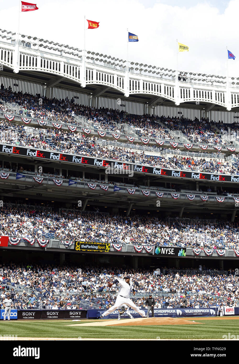 New York Yankees Starting Pitcher CC Sabathia Throws The First Pitch Of ...