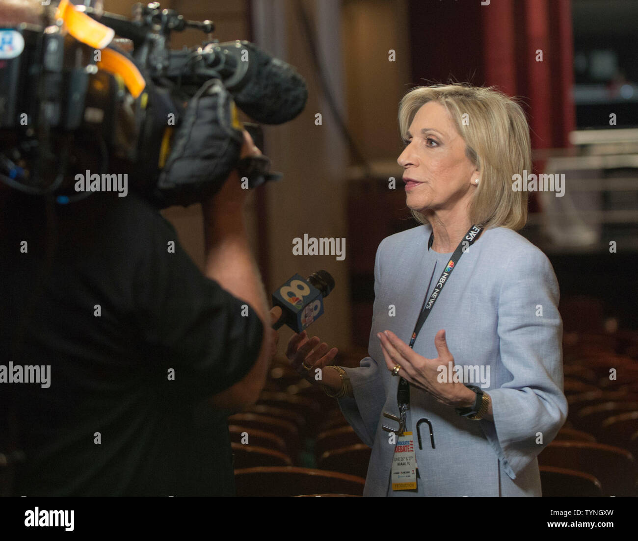 Miami Florida Usa 26th June 2019 Nbc News Chief Foreign Affairs Correspondent Andrea Mitchell Is Interviewed In The Press Filing Center At The Nbc News Democratic Debate The First Candidates Debate Of