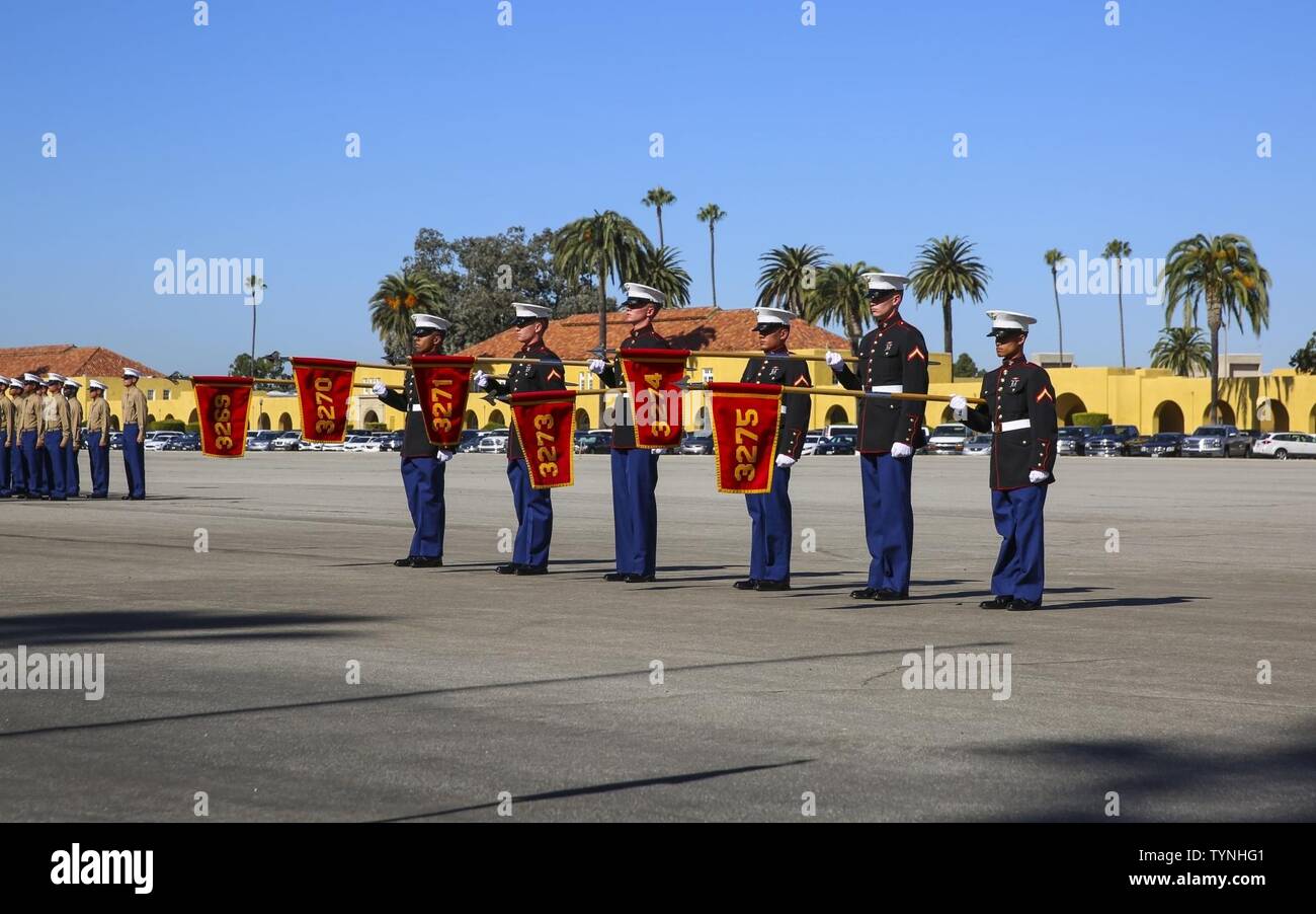 The Guides Of Mike Company 3rd Recruit Training Battalion Present The Guidons Before Returning Them To Their Drill Instructors During Graduation At Marine Corps Recruit Depot San Diego Nov 18 These Guidons