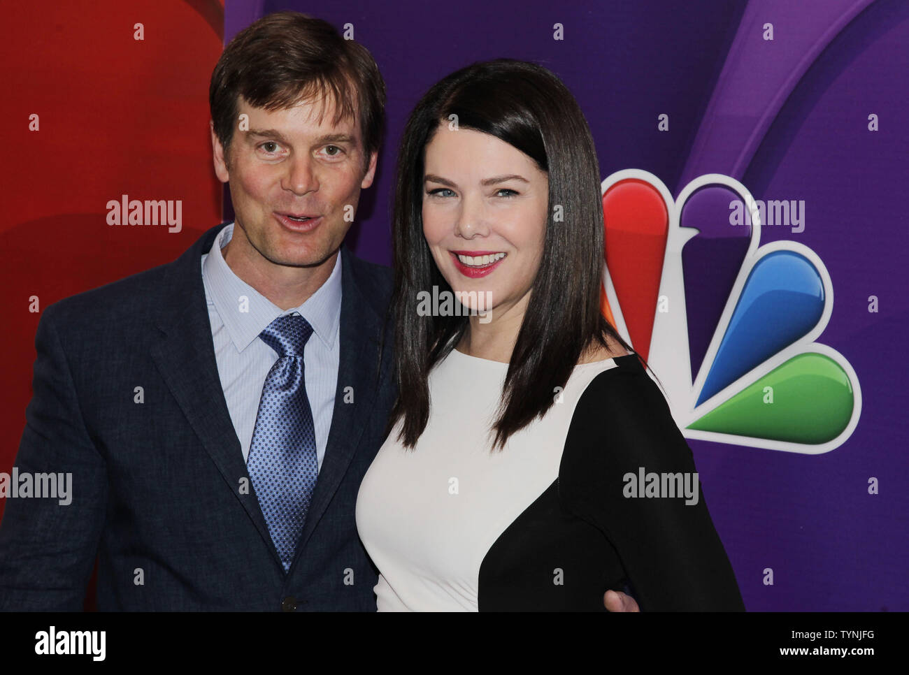 Lauren Graham and Peter Krause arrive on the red carpet at the 2013 NBC Upfront Presentation at Radio City Music Hall in New York City on May 13, 2013.    UPI/John Angelillo Stock Photo