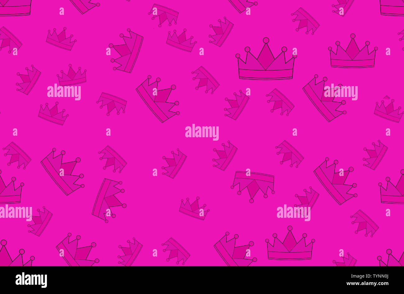 Pink seamless pattern with crowns for girls interior design or wrapping paper. Nice background for websites. Girl power with princess crown design. Stock Photo