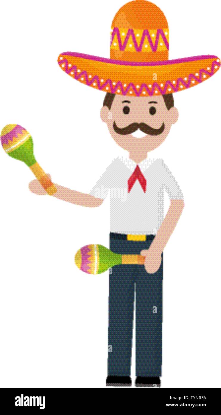 mexican man with mariachi hat and maracas vector illustration design ...