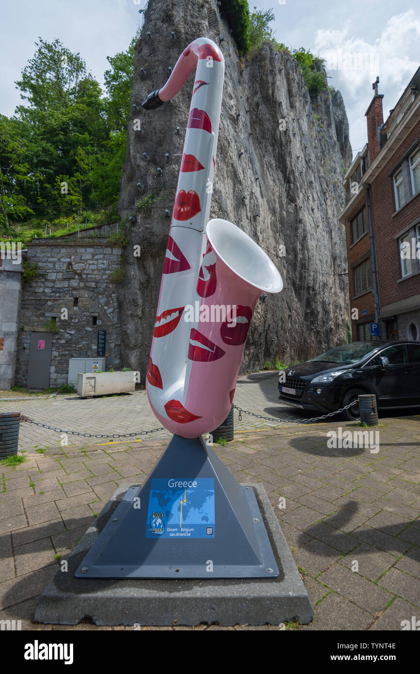 Statue of a saxophone (Greece) in Dinant, Belgium Stock Photo