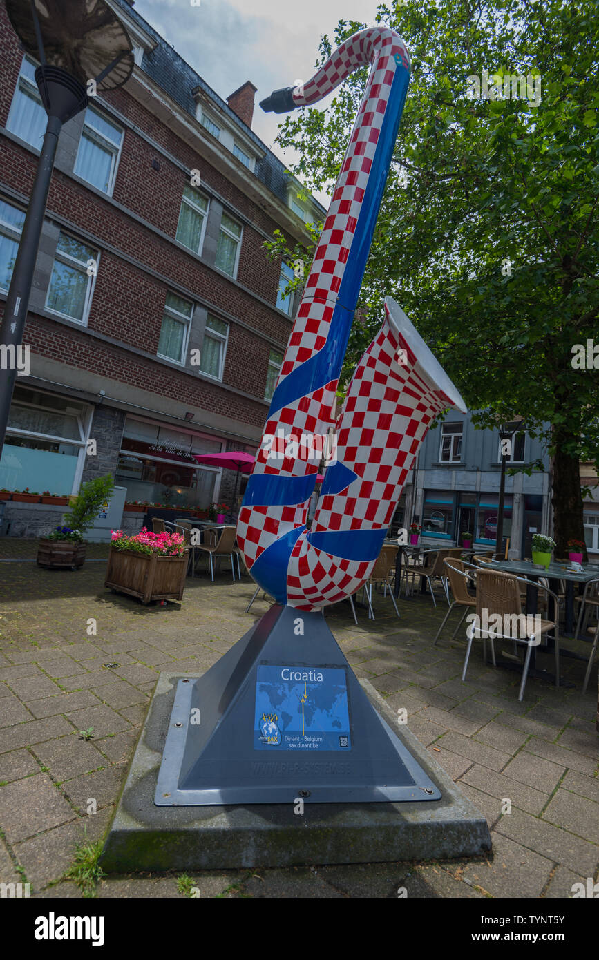 Statue of a saxophone (Croatia) in Dinant, Belgium Stock Photo