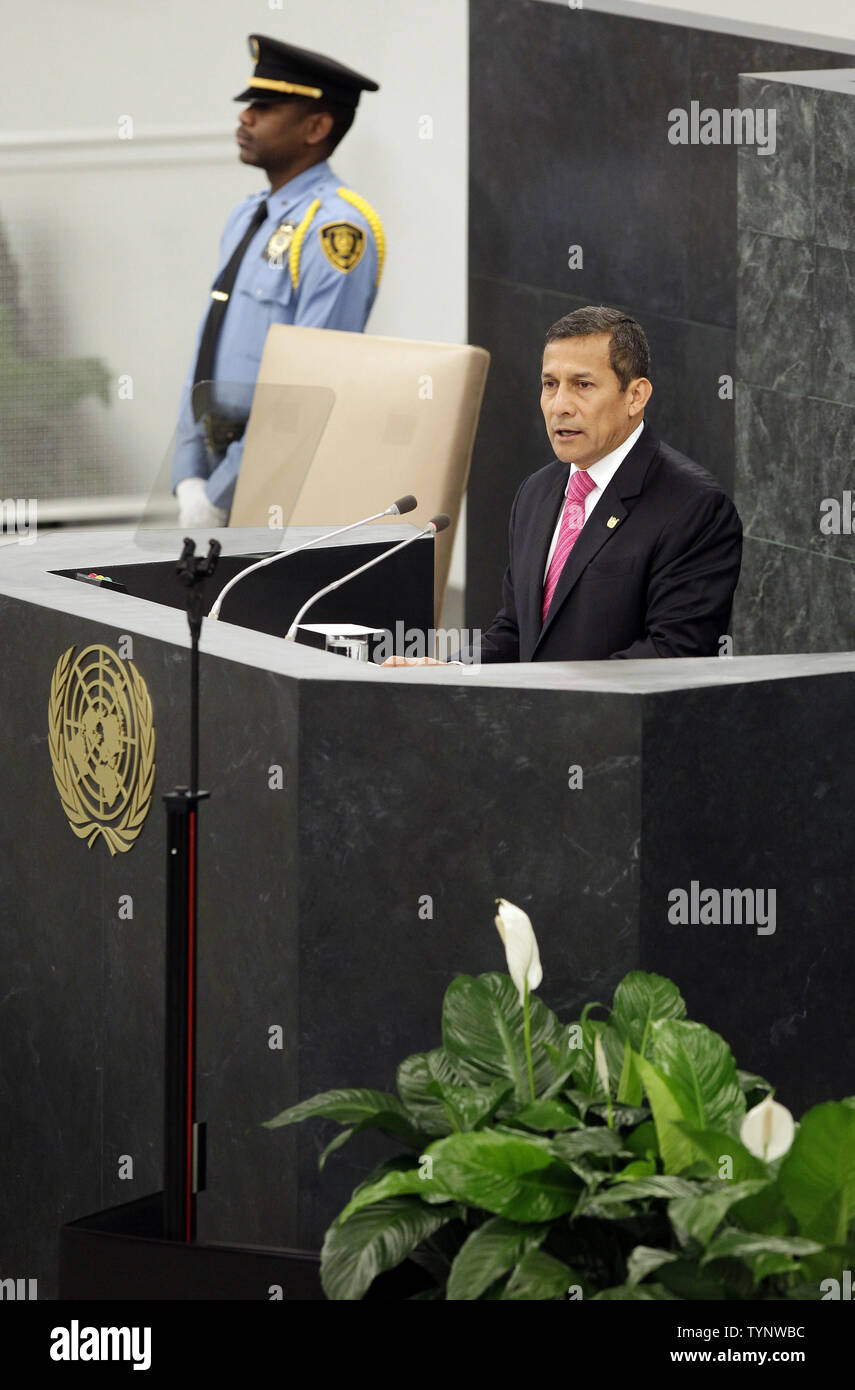 Ollanta Humala Tasso, President of the Republic of Peru, addresses the United Nations General Debate at the 68th United Nations General Assembly in the UN building in New York City on September 25, 2013.      UPI/John Angelillo Stock Photo