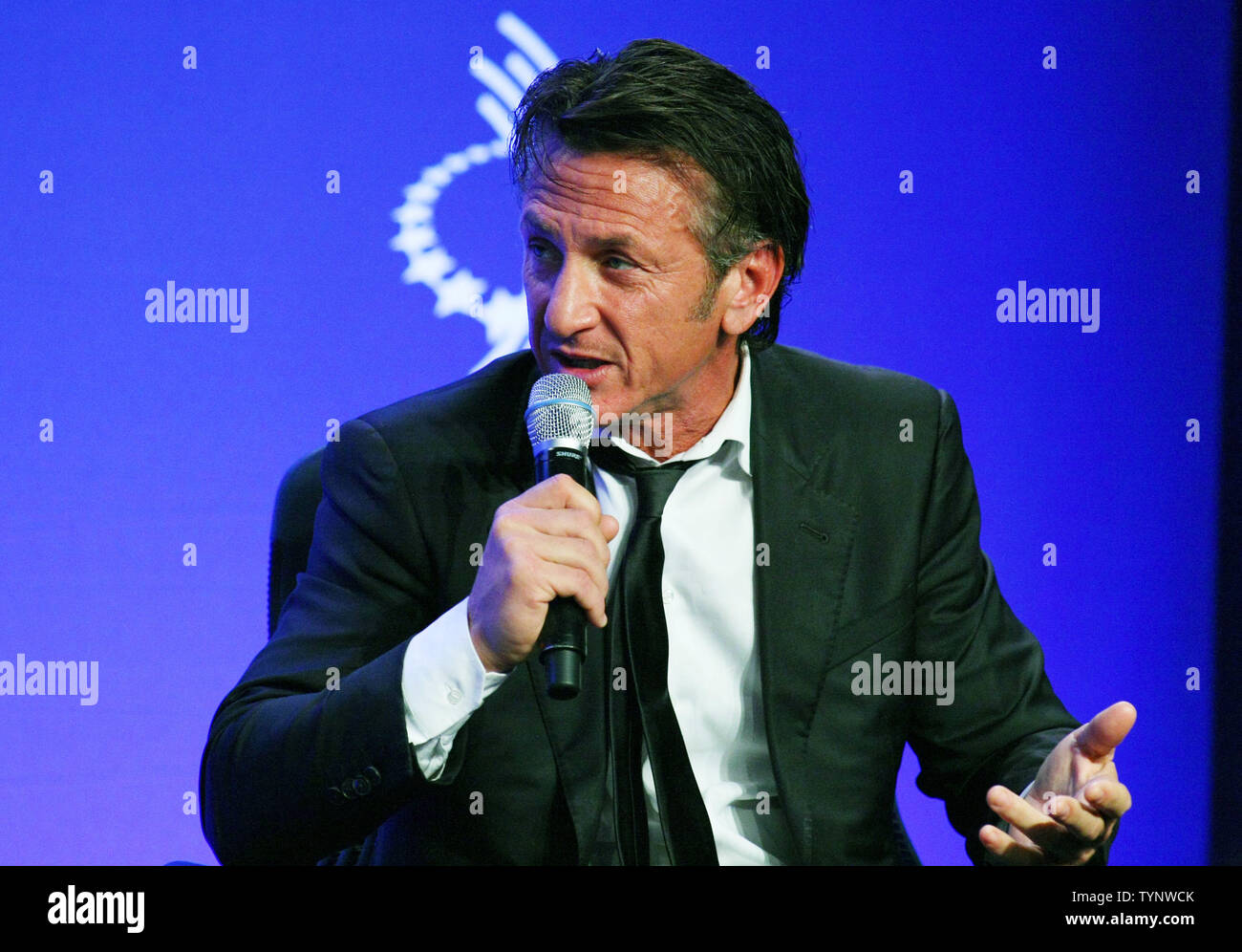 Sean Penn, Ambassador-at-Large for the Republic of Haiti and founder of  J/P Haitian Relief Organization, speaks at the 2013 Clinton Global Initiative Annual Meeting held at the Sheraton Hotel on September 25, 2013 in New York City. The annual event brings together global leaders who work on strategies to solve global problems such as poverty and social injustices.     UPI/Monika Graff Stock Photo
