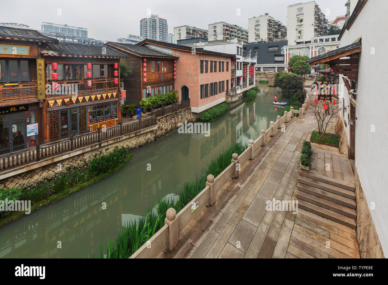 On the banks of the Sanjie River in Upper and Lower Hangzhou, Fuzhou Stock Photo