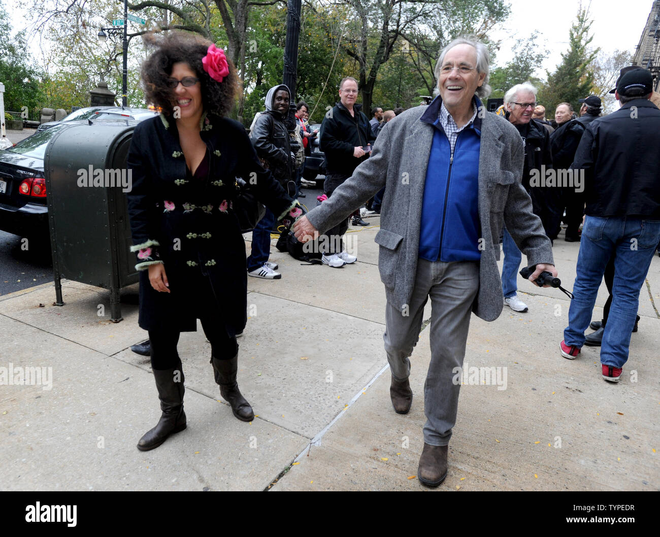 Robert Klein walks on the street at the George Carlin Way Unveiling Ceremony in New York City on October 22, 2014. During a special ceremony Wednesday afternoon, a sign went up on the block naming it 'George Carlin Way'.  The late comedian grew up on West 121st Street between Broadway and Amsterdam in Morningside Heights.       UPI/Dennis Van Tine Stock Photo
