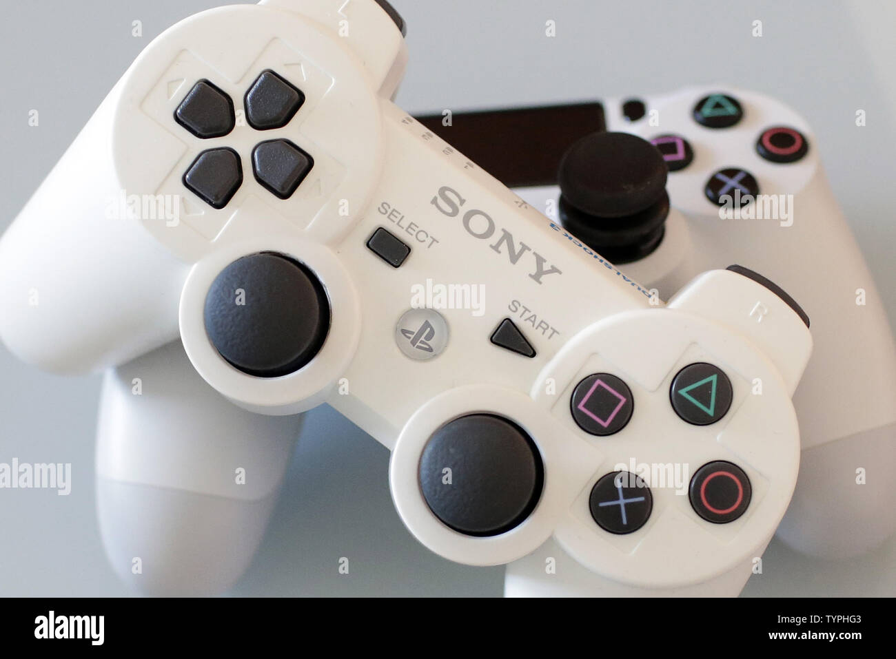 A Sony PS3 Dualshock 3 controller sits on a table in New York City on  December 26, 2014. The online gaming networks for Sony's PlayStation and  Microsoft's Xbox consoles are down in