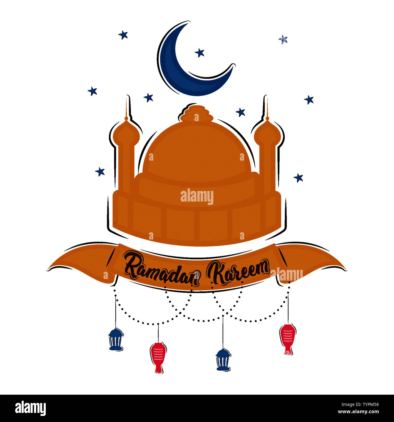 Islamic mosque with a crescent moon and a banner. Ramadan kareem ...