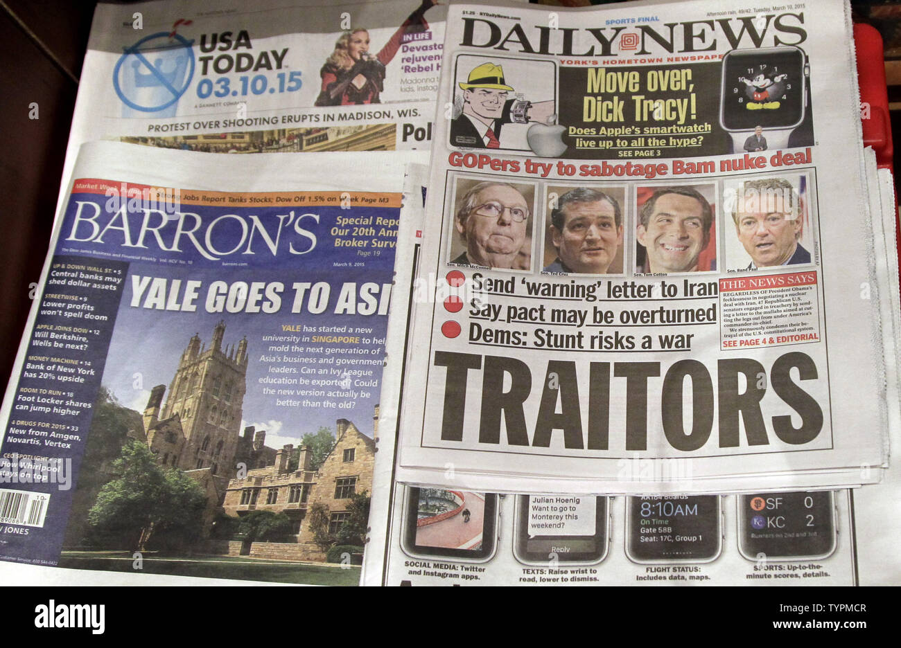 A Copy Of The New York Daily News Is On Sale On 6th Avenue In New York City On March 10 15 Tuesday S Front Page Accuses Mitch Mcconnell R Ky Ted Cruz R Texas A Copy Of The New York Daily News Is On Sale On 6th Avenue In New York City On March 10 15 Tuesday S Front Page Accuses Mitch Mcconnell R Ky Ted Cruz R Texas