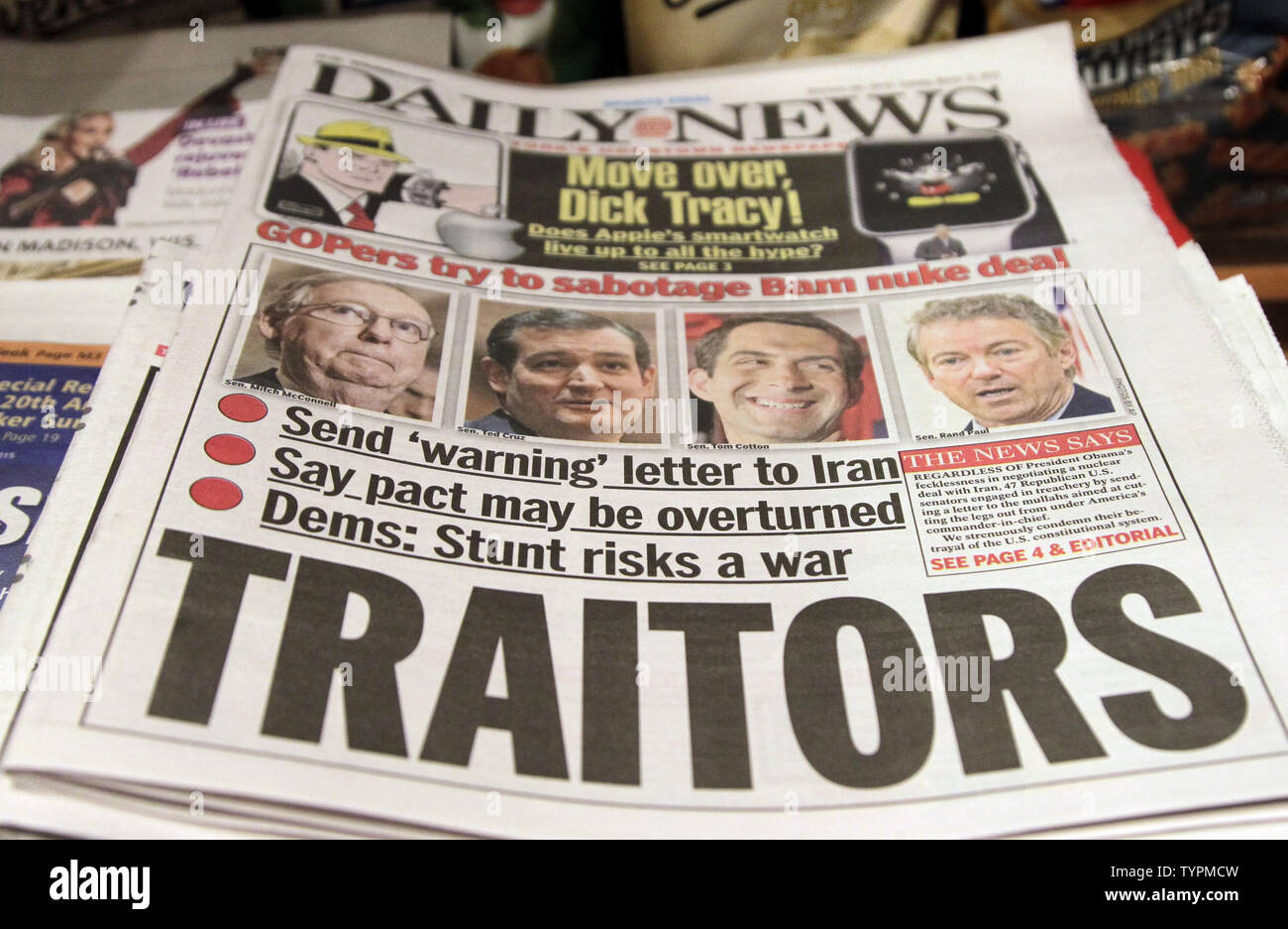 A Copy Of The New York Daily News Is On Sale On 6th Avenue In New York City On March 10 15 Tuesday S Front Page Accuses Mitch Mcconnell R Ky Ted Cruz R Texas A Copy Of The New York Daily News Is On Sale On 6th Avenue In New York City On March 10 15 Tuesday S Front Page Accuses Mitch Mcconnell R Ky Ted Cruz R Texas