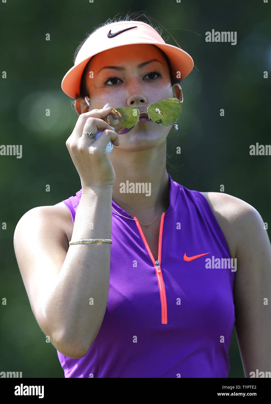 Michelle Wie walks to the 10th fairway in the final round of the KPMG Women's PGA Championship at Westchester Country Club in Harrison, NY on June 14, 2015.     Photo by John Angelillo/UPI Stock Photo