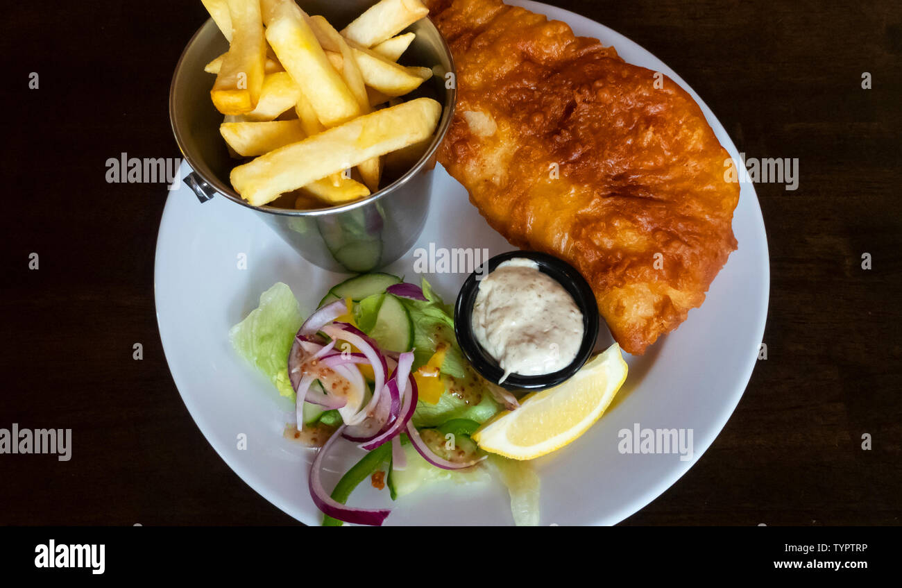 Fish and chips with a small salad Stock Photo Alamy