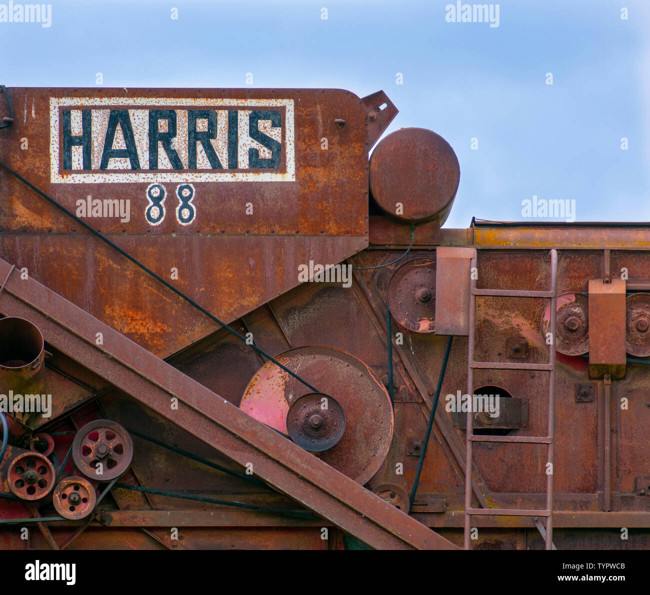 detail of old antique Harris 88 combine harvester, near Steptoe Butte, Palouse, Washington, USA Stock Photo
