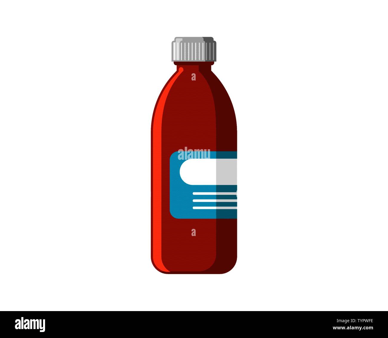 Medical brown flat glass bottle. Medicine pharmaceutical flask with empty sticker. Medication treatment health care vector illustration Stock Vector